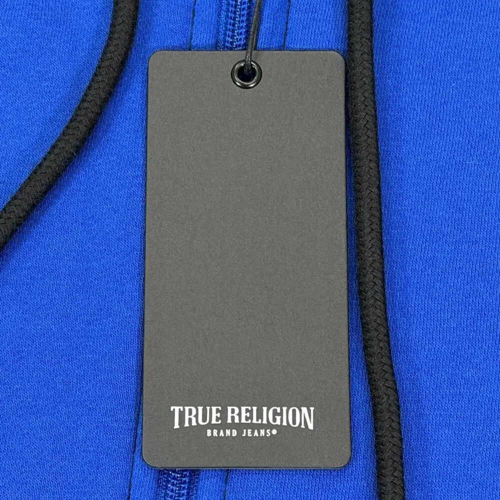 True Religion Mens Contrast TR Zip Hoodie Large L Surf The Web Blue Buddha NWT